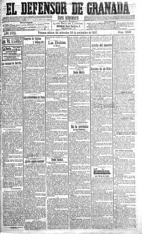 'El Defensor de Granada  : diario político independiente' - Año XVIII Número 9837 1ª ed. - 1897 Noviembre 24
