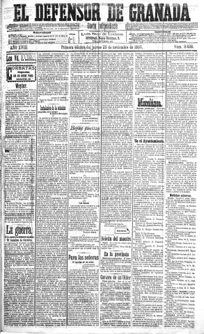 'El Defensor de Granada  : diario político independiente' - Año XVIII Número 9838 1ª ed. - 1897 Noviembre 25