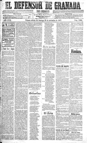 'El Defensor de Granada  : diario político independiente' - Año XVIII Número 9841 1ª ed. - 1897 Noviembre 28