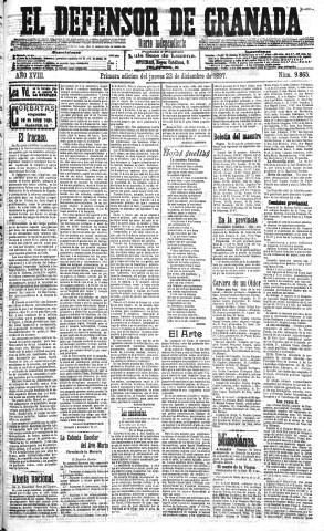 'El Defensor de Granada  : diario político independiente' - Año XVIII Número 9865 1ª ed. - 1897 Diciembre 23