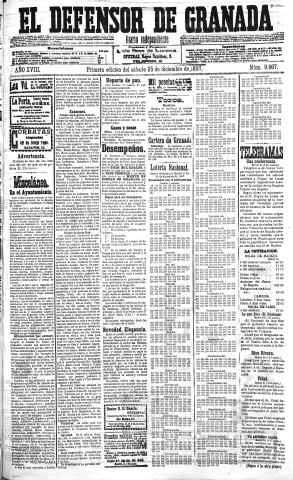 'El Defensor de Granada  : diario político independiente' - Año XVIII Número 9867 1ª ed. - 1897 Diciembre 25