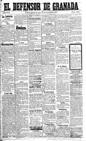 'El Defensor de Granada  : diario político independiente' - Año XVIII Número 9868 1ª ed. - 1897 Diciembre 27