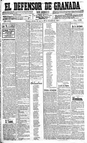 'El Defensor de Granada  : diario político independiente' - Año XVIII Número 9869 1ª ed. - 1897 Diciembre 28