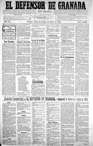 'El Defensor de Granada  : diario político independiente' - Año XIX Número 10035 1ª ed. - 1898 Marzo 05