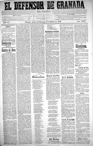 'El Defensor de Granada  : diario político independiente' - Año XIX Número 10057 1ª ed. - 1898 Marzo 27