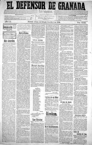 'El Defensor de Granada  : diario político independiente' - Año XIX Número 10063  - 1898 Abril 02