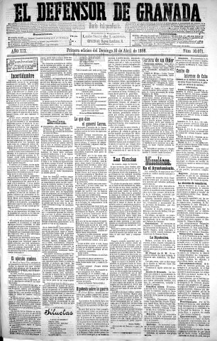'El Defensor de Granada  : diario político independiente' - Año XIX Número 10071  - 1898 Abril 10