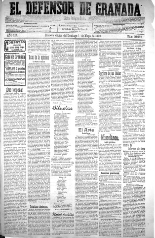 'El Defensor de Granada  : diario político independiente' - Año XIX Número 10092 1ª ed. - 1898 Mayo 01