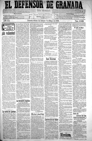 'El Defensor de Granada  : diario político independiente' - Año XIX Número 10098 1ª ed. - 1898 Mayo 07