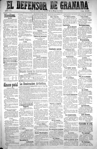'El Defensor de Granada  : diario político independiente' - Año XIX Número 10107 1ª ed. - 1898 Mayo 16