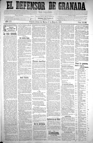 'El Defensor de Granada  : diario político independiente' - Año XIX Número 10108 1ª ed. - 1898 Mayo 17