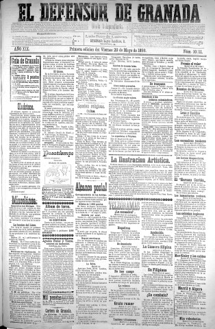 'El Defensor de Granada  : diario político independiente' - Año XIX Número 10111 1ª ed. - 1898 Mayo 20