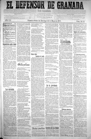 'El Defensor de Granada  : diario político independiente' - Año XIX Número 10113 1ª ed. - 1898 Mayo 22