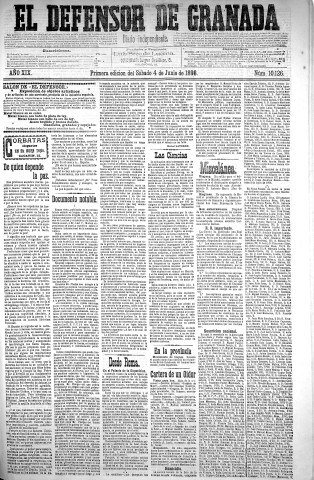 'El Defensor de Granada  : diario político independiente' - Año XIX Número 10126 1ª ed. - 1898 Junio 04