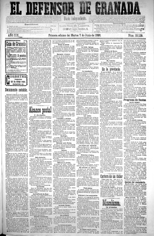 'El Defensor de Granada  : diario político independiente' - Año XIX Número 10129 1ª ed. - 1898 Junio 07