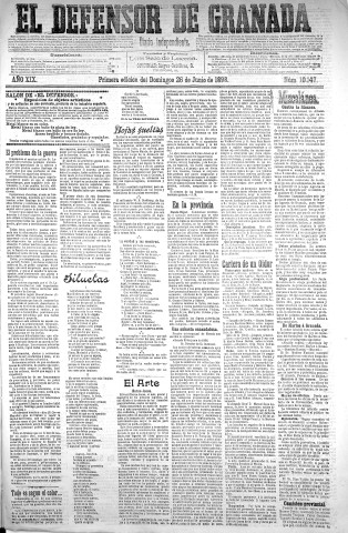 'El Defensor de Granada  : diario político independiente' - Año XIX Número 10147 1ª ed. - 1898 Junio 26