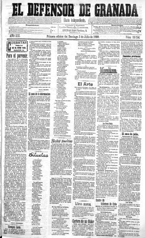'El Defensor de Granada  : diario político independiente' - Año XIX Número 10154 1ª ed. - 1898 Julio 03