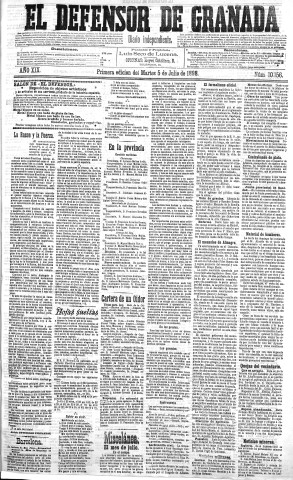 'El Defensor de Granada  : diario político independiente' - Año XIX Número 10156 1ª ed. - 1898 Julio 05