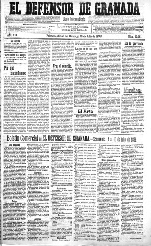 'El Defensor de Granada  : diario político independiente' - Año XIX Número 10161 1ª ed. - 1898 Julio 10