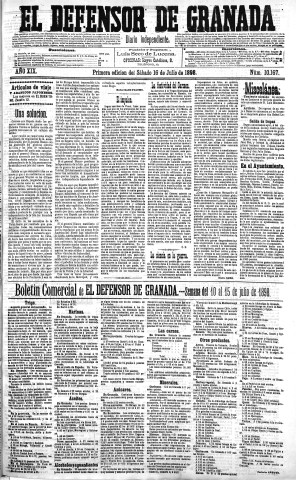 'El Defensor de Granada  : diario político independiente' - Año XIX Número 10167 1ª ed. - 1898 Julio 16