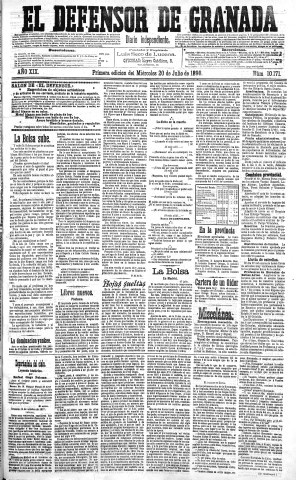 'El Defensor de Granada  : diario político independiente' - Año XIX Número 10171 1ª ed. - 1898 Julio 20