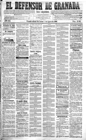 'El Defensor de Granada  : diario político independiente' - Año XIX Número 10183 1ª ed. - 1898 Agosto 01