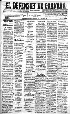 'El Defensor de Granada  : diario político independiente' - Año XIX Número 10189 1ª ed. - 1898 Agosto 07