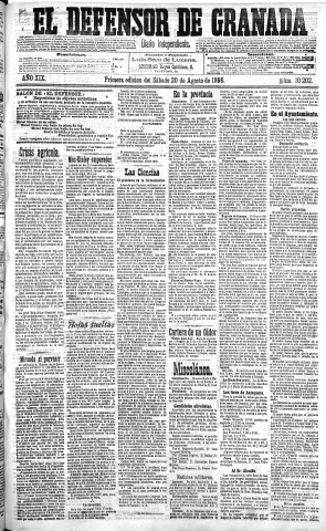 'El Defensor de Granada  : diario político independiente' - Año XIX Número 10202 1ª ed. - 1898 Agosto 20