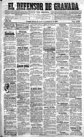 'El Defensor de Granada  : diario político independiente' - Año XIX Número 10218 1ª ed. - 1898 Septiembre 05