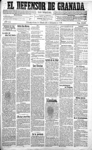 'El Defensor de Granada  : diario político independiente' - Año XIX Número 10237 1ª ed. - 1898 Septiembre 24