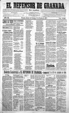 'El Defensor de Granada  : diario político independiente' - Año XIX Número 10245 1ª ed. - 1898 Octubre 02