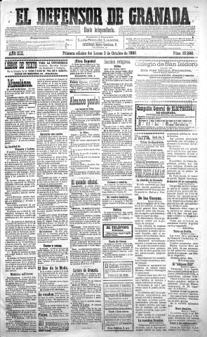 'El Defensor de Granada  : diario político independiente' - Año XIX Número 10246 1ª ed. - 1898 Octubre 03