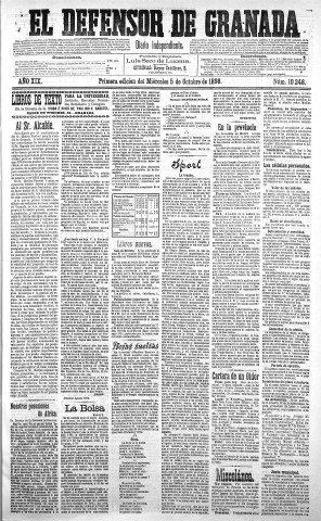 'El Defensor de Granada  : diario político independiente' - Año XIX Número 10248 1ª ed. - 1898 Octubre 05
