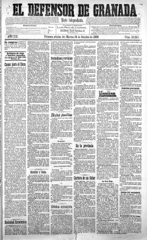 'El Defensor de Granada  : diario político independiente' - Año XIX Número 10261 1ª ed. - 1898 Octubre 18