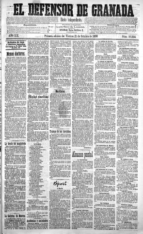 'El Defensor de Granada  : diario político independiente' - Año XIX Número 10264 1ª ed. - 1898 Octubre 21