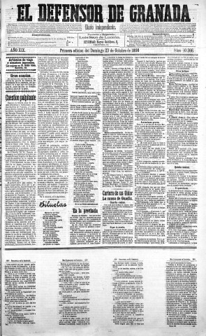 'El Defensor de Granada  : diario político independiente' - Año XIX Número 10266 1ª ed. - 1898 Octubre 23