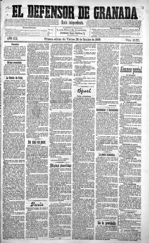 'El Defensor de Granada  : diario político independiente' - Año XIX Número 10271 1ª ed. - 1898 Octubre 28