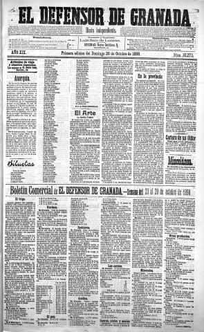 'El Defensor de Granada  : diario político independiente' - Año XIX Número 10273 1ª ed. - 1898 Octubre 30