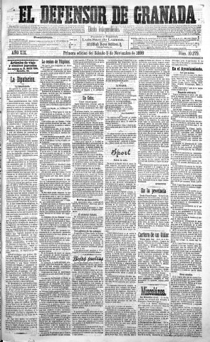 'El Defensor de Granada  : diario político independiente' - Año XIX Número 10279 1ª ed. - 1898 Noviembre 05