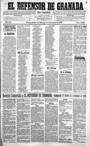 'El Defensor de Granada  : diario político independiente' - Año XIX Número 10280 1ª ed. - 1898 Noviembre 06