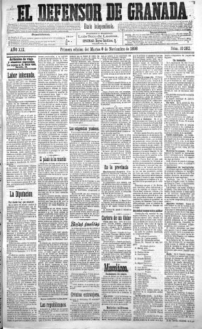 'El Defensor de Granada  : diario político independiente' - Año XIX Número 10282 1ª ed. - 1898 Noviembre 08