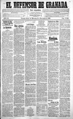 'El Defensor de Granada  : diario político independiente' - Año XIX Número 10283 1ª ed. - 1898 Noviembre 09