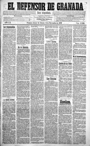 'El Defensor de Granada  : diario político independiente' - Año XIX Número 10286 1ª ed. - 1898 Noviembre 12