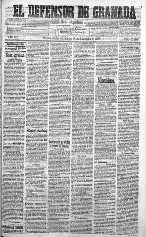 'El Defensor de Granada  : diario político independiente' - Año XIX Número 10303 1ª ed. - 1898 Noviembre 29