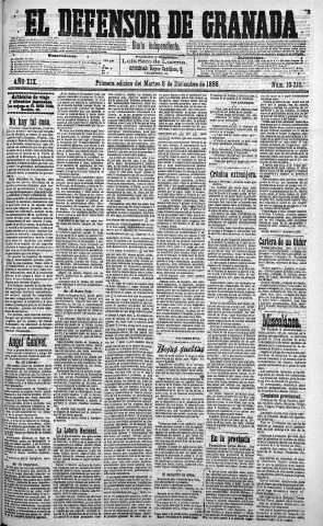 'El Defensor de Granada  : diario político independiente' - Año XIX Número 10310 1ª ed. - 1898 Diciembre 06