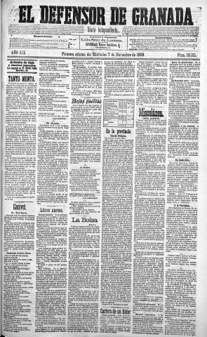 'El Defensor de Granada  : diario político independiente' - Año XIX Número 10311 1ª ed. - 1898 Diciembre 07