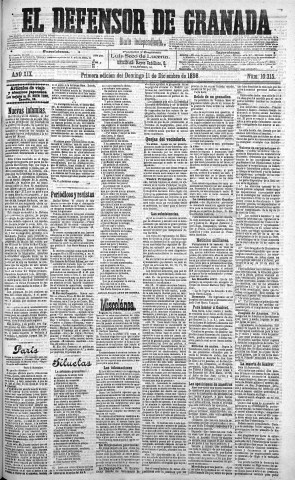 'El Defensor de Granada  : diario político independiente' - Año XIX Número 10315 1ª ed. - 1898 Diciembre 11