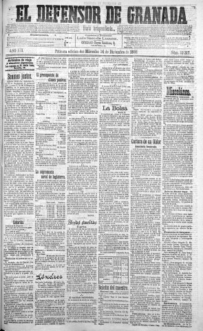 'El Defensor de Granada  : diario político independiente' - Año XIX Número 10317 1ª ed. - 1898 Diciembre 14