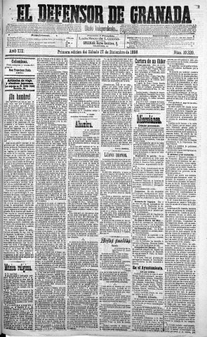 'El Defensor de Granada  : diario político independiente' - Año XIX Número 10320 1ª ed. - 1898 Diciembre 17