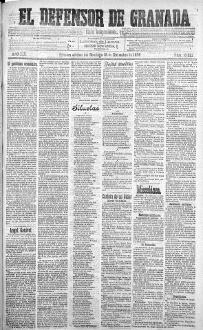 'El Defensor de Granada  : diario político independiente' - Año XIX Número 10321 1ª ed. - 1898 Diciembre 18